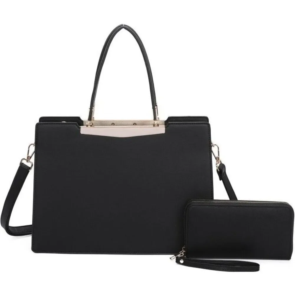 Women's Black Fashion Top Handle 2-IN-1 Satchel Handbag